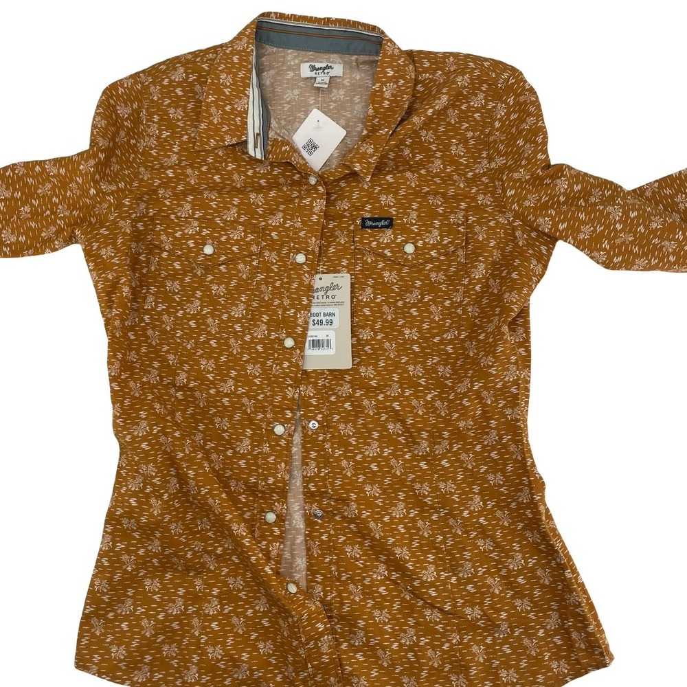 Wrangler Women's Shirt Retro Western Mustard Lyocell Blend Medium
